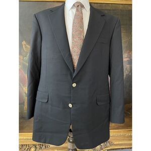 VTG H Freeman 42L USA MADE Black FULL CANVAS Wool Gold Button 2Btn Blazer